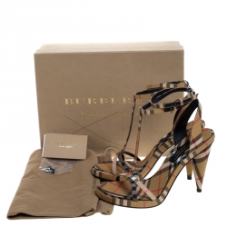 مملوكة مسبقًا Burberry Beige Novacheck Fabric Hans T Strap Sandals Size 37.5