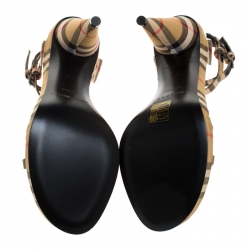 مملوكة مسبقًا Burberry Beige Novacheck Fabric Hans T Strap Sandals Size 37.5