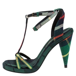 Burberry Green Novacheck Fabric Runway Hans T Strap Sandals Size 37.5