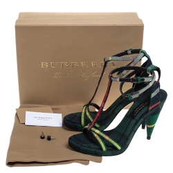 Burberry Green Novacheck Fabric Runway Hans T Strap Sandals Size 37.5