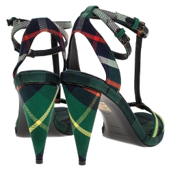 Burberry Green Novacheck Fabric Runway Hans T Strap Sandals Size 37.5