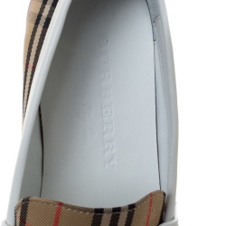 Pre Owned Burberry Beige/White Nova Check Canvas and Leather Moorley Chain Loafers Size 36.5