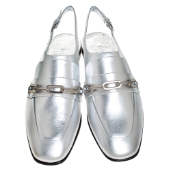 مملوكة مسبقًا Burberry Silver Leather Cheltown Slingback Flat Sandals Size 40