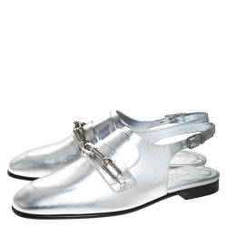 مملوكة مسبقًا Burberry Silver Leather Cheltown Slingback Flat Sandals Size 40