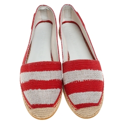 Burberry Red/Beige Canvas Resort Capsule Hodgeson Espadrille Flats Size 38.5