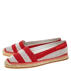 Burberry Red/Beige Canvas Resort Capsule Hodgeson Espadrille Flats Size 38.5