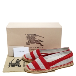 Pre Owned Burberry Red/Beige Canvas Resort Capsule Hodgeson Espadrille Flats Size 38.5