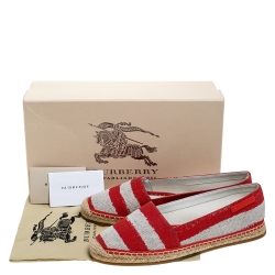 Burberry Red/Beige Canvas Resort Capsule Hodgeson Espadrille Flats Size 38.5