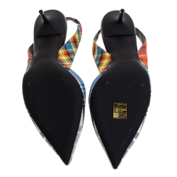 Burberry Multicolor Canvas Annice Tartan Slingback Sandals Size 38.5