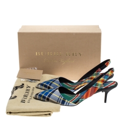 Burberry Multicolor Canvas Annice Tartan Slingback Sandals Size 38.5