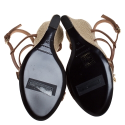 Pre Owned Burberry Brown Canvas and Leather Wyatt Wedge Sandals Size 39