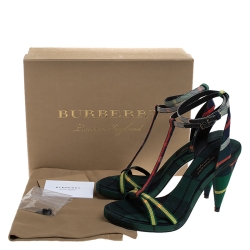 Burberry Green Novacheck Canvas Hans 110 T Strap Sandals Size 39