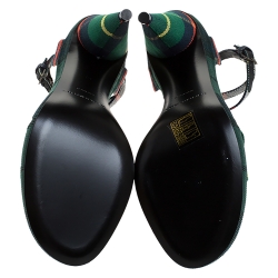 Burberry Green Novacheck Canvas Hans 110 T Strap Sandals Size 39
