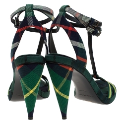 Burberry Green Novacheck Canvas Hans 110 T Strap Sandals Size 39