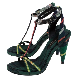 Burberry Green Novacheck Canvas Hans 110 T Strap Sandals Size 39