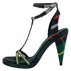 Burberry Green Novacheck Canvas Hans 110 T Strap Sandals Size 39