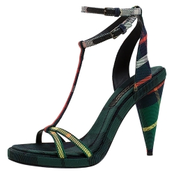 Burberry Green Novacheck Canvas Hans 110 T Strap Sandals Size 39