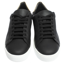Pre Owned Burberry Black Perforated Check Leather Westford Low Top Sneakers Size 42
