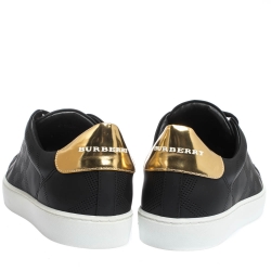 Pre Owned Burberry Black Perforated Check Leather Westford Low Top Sneakers Size 42