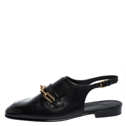 مملوكة مسبقًا صندل بربري لوفر فتحة كعب تفاصيل سلسلة شلتاون جلد أسود مقاس 37