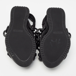 Pre Owned Burberry Black Fabric Chain Detail Flat Sandals Size 37