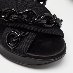 Pre Owned Burberry Black Fabric Chain Detail Flat Sandals Size 37