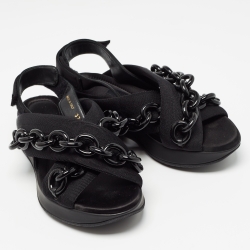 Pre Owned Burberry Black Fabric Chain Detail Flat Sandals Size 37