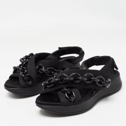 Pre Owned Burberry Black Fabric Chain Detail Flat Sandals Size 37
