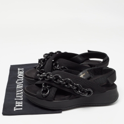 Pre Owned Burberry Black Fabric Chain Detail Flat Sandals Size 37