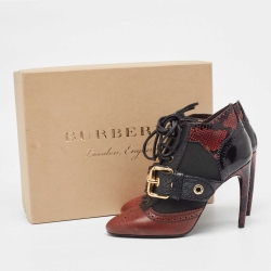 Burberry Burgundy/Black Leather and Python Embossed Westmarsh Ankle Boots Size 36