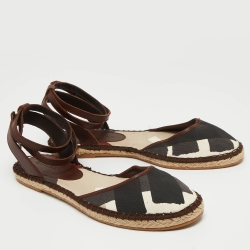 Burberry Tricolor Printed Canvas and Leather Ankle Strap Espadrille Flats Size 40