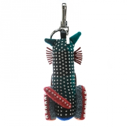 Pre Owned دلاية حقيبة / ميدالية مفاتيح بربري روفوس قطة جلد وخشب متعددة الألوان