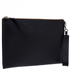 Pre Owned حافظة مستندات بربري جلد سوداء