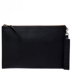 Pre Owned حافظة مستندات بربري جلد سوداء