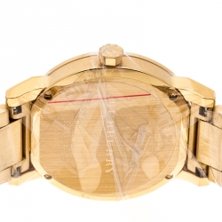 Pre Owned Burberry Gold Check Stamped Gold Plated Stainless Steel The City BU9038 Unisex Wristwatch 38 mm