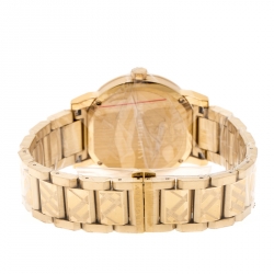 Pre Owned Burberry Gold Check Stamped Gold Plated Stainless Steel The City BU9038 Unisex Wristwatch 38 mm