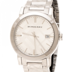 Pre Owned Burberry Silver Check Stamped Stainless Steel The City BU9037 Unisex Wristwatch 38 mm
