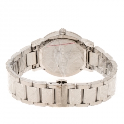 Pre Owned Burberry Silver Check Stamped Stainless Steel The City BU9037 Unisex Wristwatch 38 mm