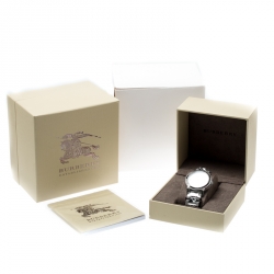 Pre Owned Burberry Silver Check Stamped Stainless Steel The City BU9037 Unisex Wristwatch 38 mm