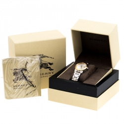Pre Owned Burberry Silver Gold Plated Stainless Steel BU9115 Women's Wristwatch 34MM