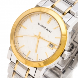 Pre Owned Burberry Silver Gold Plated Stainless Steel BU9115 Women's Wristwatch 34MM