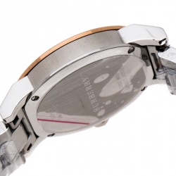 Pre Owned Burberry Silver White Two Tone Stainless Steel BU9105 Women's Wristwatch 34 mm