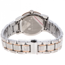 Pre Owned Burberry Silver White Two Tone Stainless Steel BU9105 Women's Wristwatch 34 mm