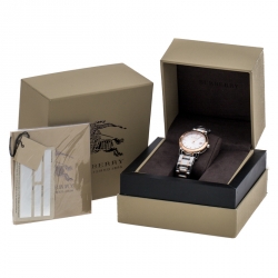 Pre Owned Burberry Silver White Two Tone Stainless Steel BU9105 Women's Wristwatch 34 mm