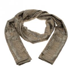 Pre Owned Burberry Beige Patterned Woven Scarf