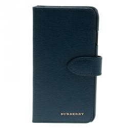 Pre Owned Burberry Teal Blue Leather Iphobe 7 Flip Case