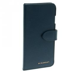 Pre Owned Burberry Teal Blue Leather Iphobe 7 Flip Case