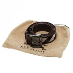 Pre Owned حزام بربري حواف جلد وقماش كاروهات نوفا سوبر بني 100 سم