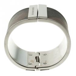 Pre Owned Burberry Coated Canvas Check Wide Cuff Bracelet 17cm