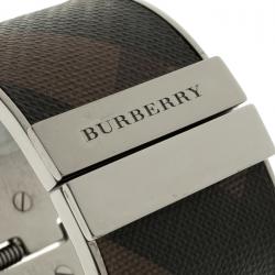 Pre Owned Burberry Coated Canvas Check Wide Cuff Bracelet 17cm